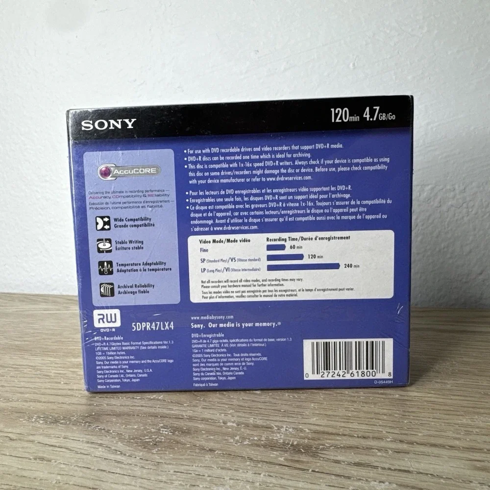 5‎ pack SONY DVD+R 120 min. 4.7 GB Color Collection Blank Recordable DVD New